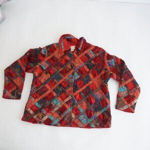 Vintage Anii Red Patchwork Paisley Velvet Tapestry Cropped Jacket Quilted L